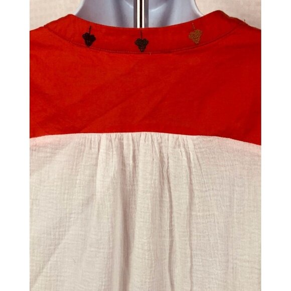 Esley Top Women  Size S White Orange Embroidered Geometric V neck Long Sleeves - Picture 6 of 13